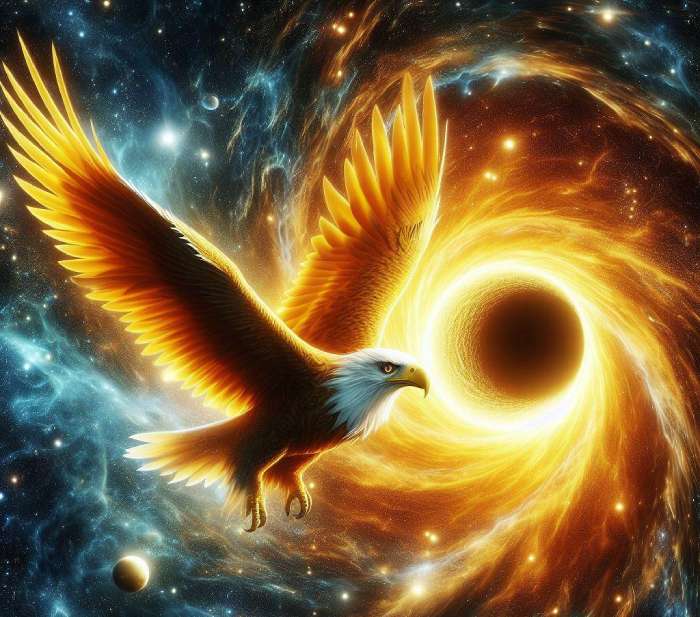 an eagle flying in the eternal universe