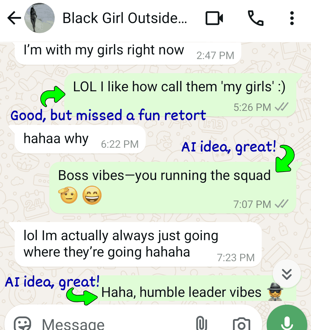 ChatGTP good advice for texting, example in a text, plus analysis