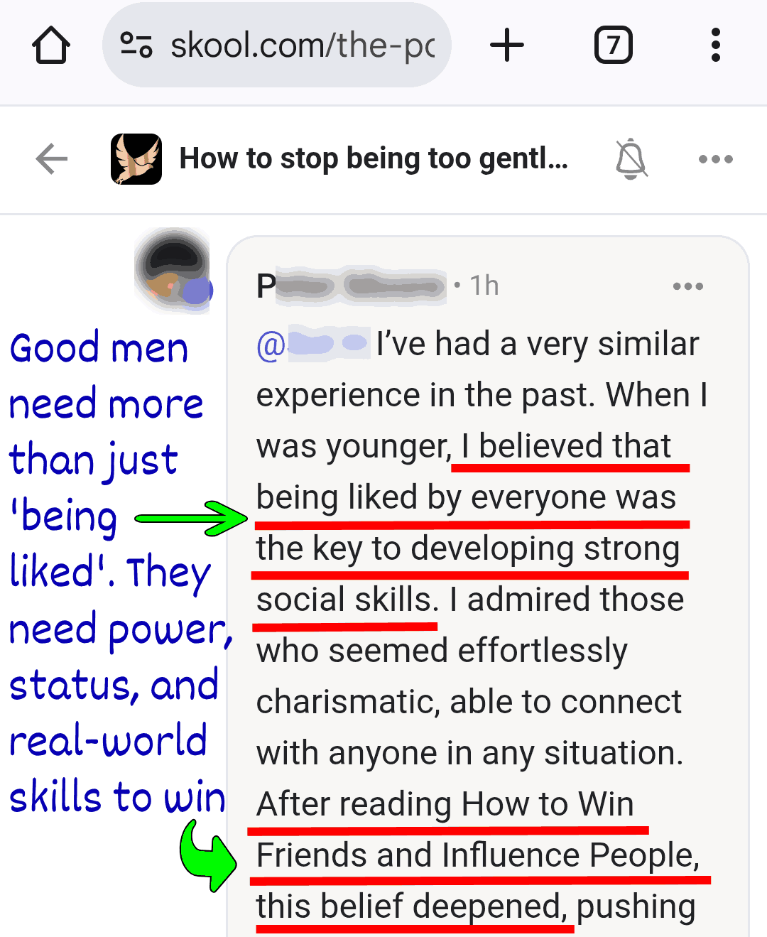 Community member comment on social skills and How to Win Friends and Influence People