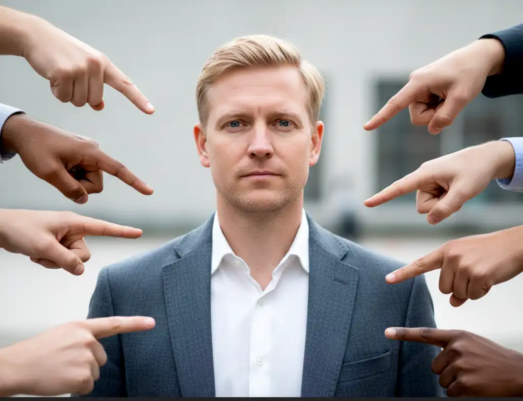 fingers pointing towards a man