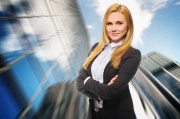 picture of a businesswoman with skyscrapers background