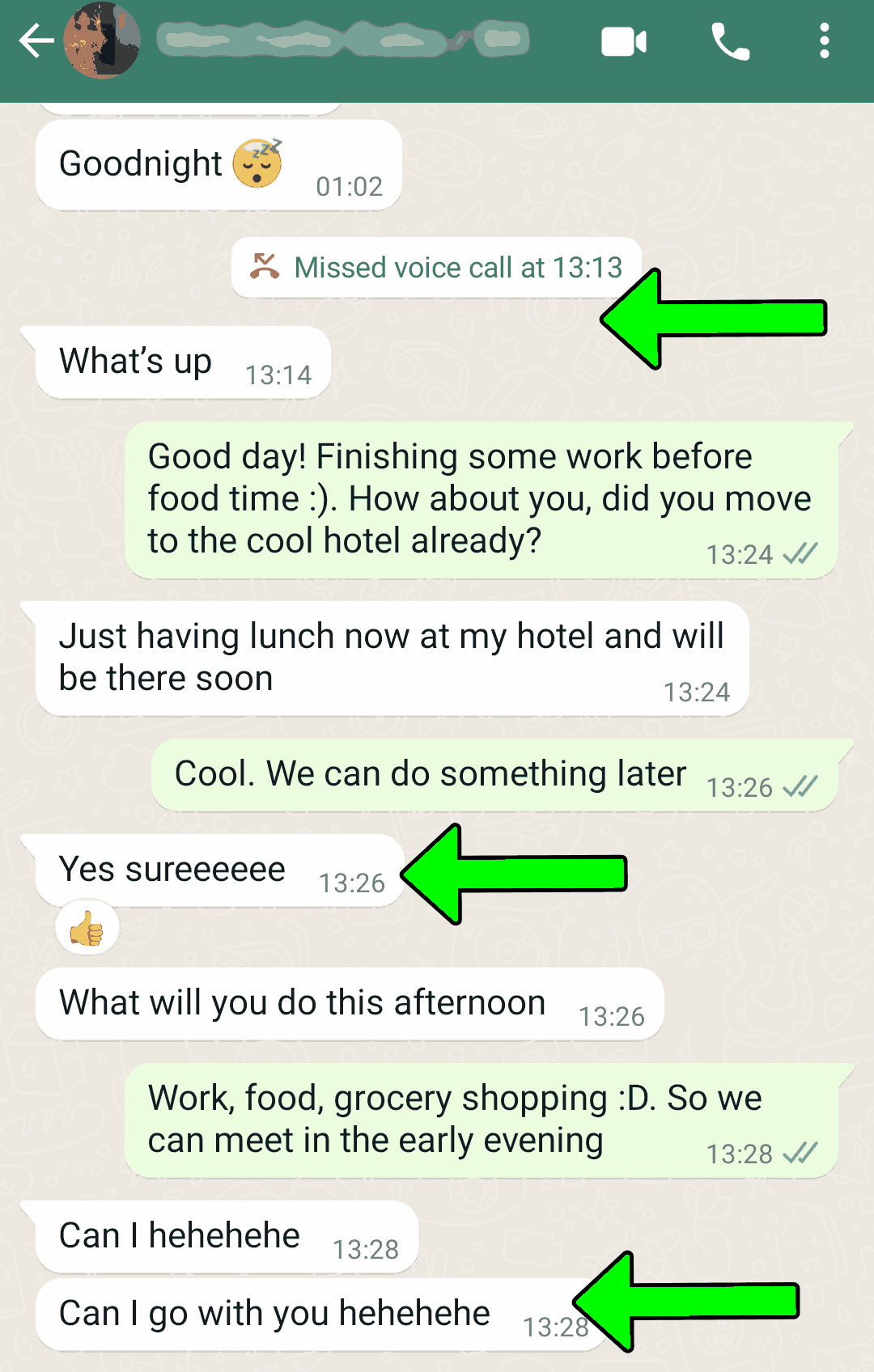 text example of girl chasing after a date