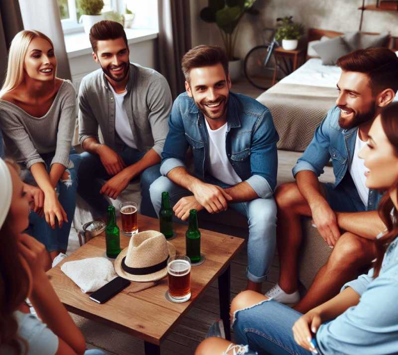 people happily enjoy group conversation sitting around a table