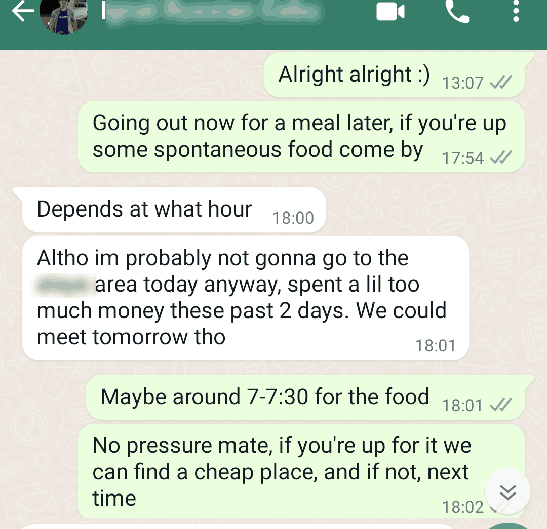 how to answer to a rejection when meeting up, text example