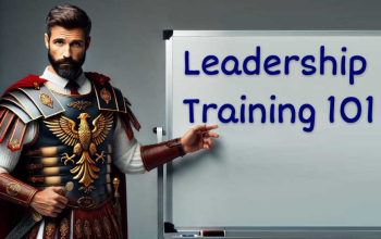 roman legionnaire leader with armor and tie teaches a leadership 101 class