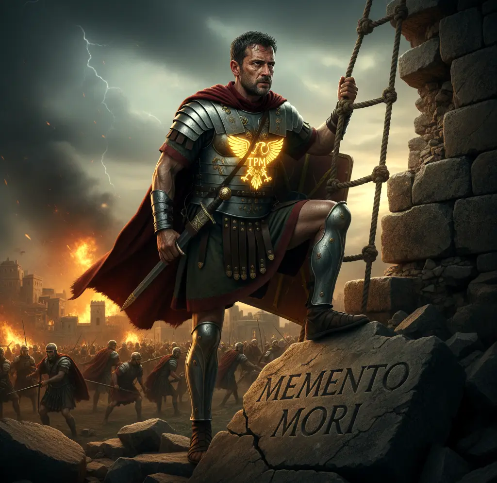 memento mori roman soldier climbing a wall with TPM insignia