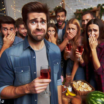 a man says something silly and kills the vibe at a house party