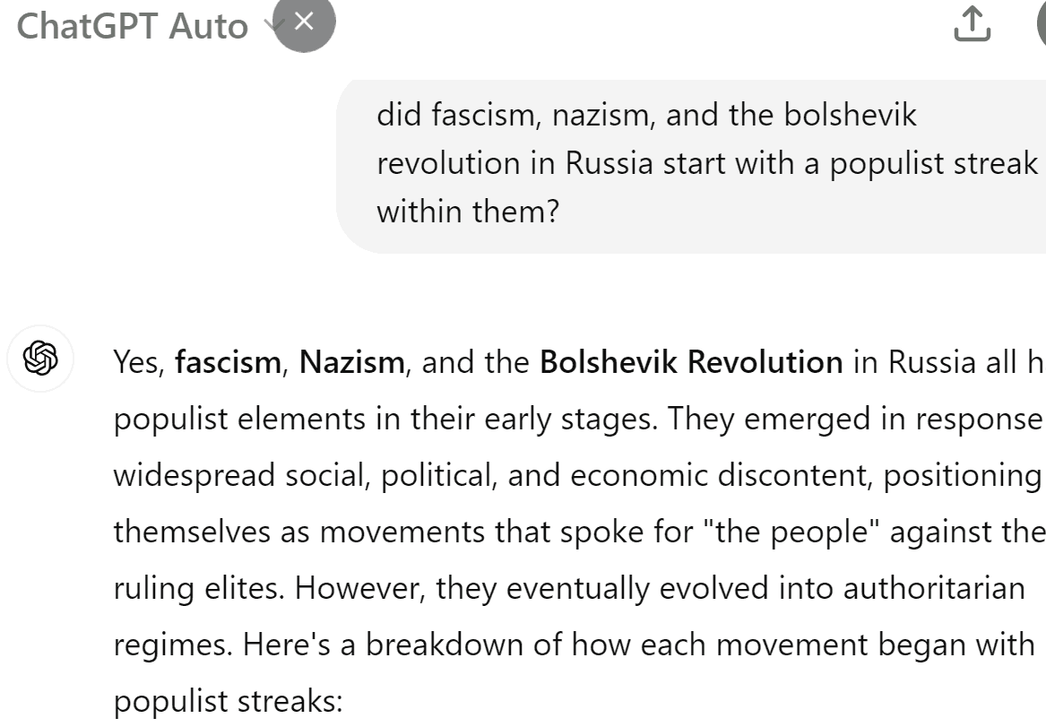 chatgtp explains the populist roots of communism, fascism and nazism