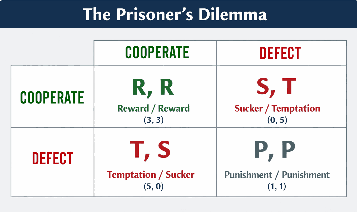 prisoner dilemma matrix with payoffs for each