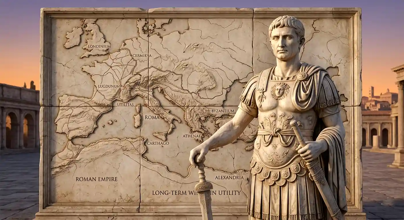 roman emperor stands in front of a map of the roman empire as a symbol of 'effective psychopathy' achieving value-adding goals