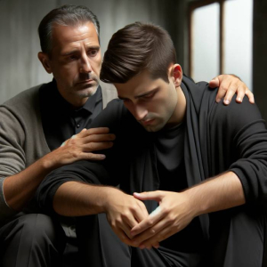 a man consoles another man