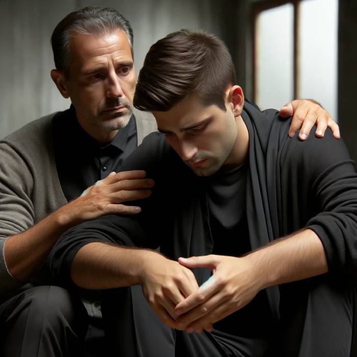 a man consoles another man