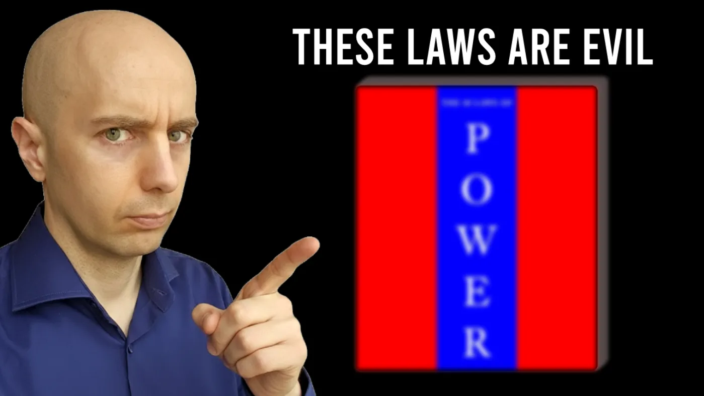 lucio pointing to the 48 laws of power book cover with the text 'these laws are evil'