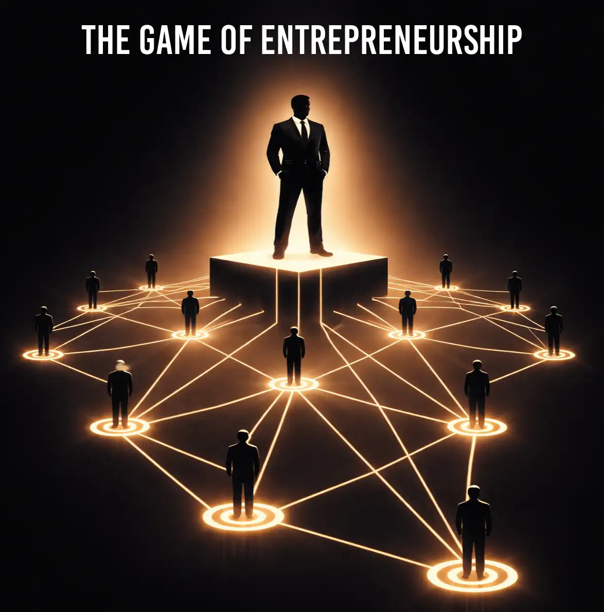 man standing in the middle of a node of people as as symbol of entrepreneurship