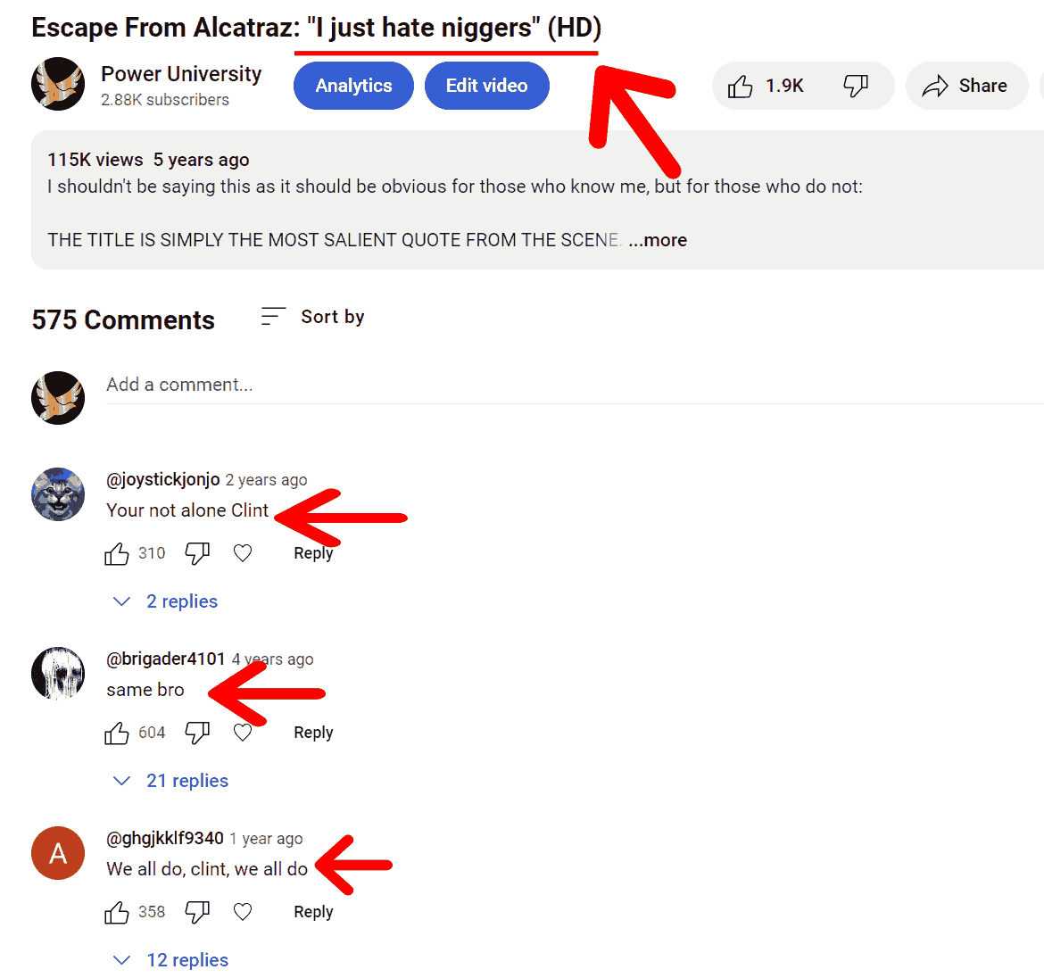 example of racism showing in youtube comment section