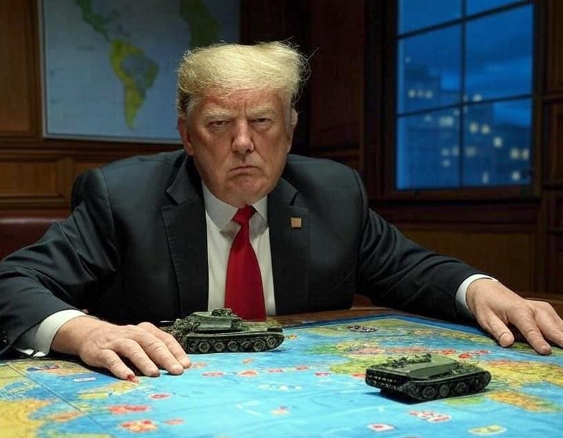 trump moving tanks on a map