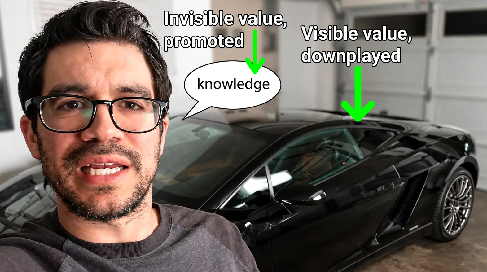 example of signaling strategies from a popular marketer: showing visible value and self-effacing on it, while talking up invisible value